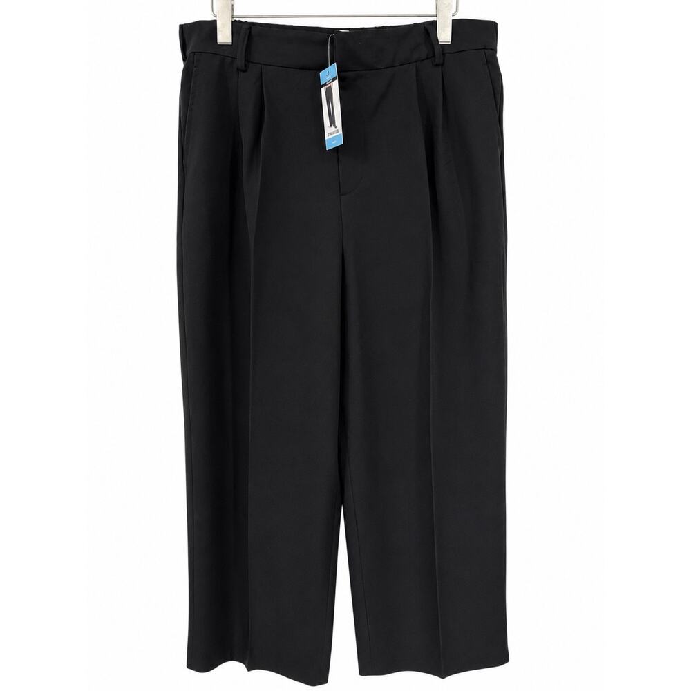 NWT Black Wide Leg Trousers Women’s Large Pleated Workwear Pants Minimalist Chic